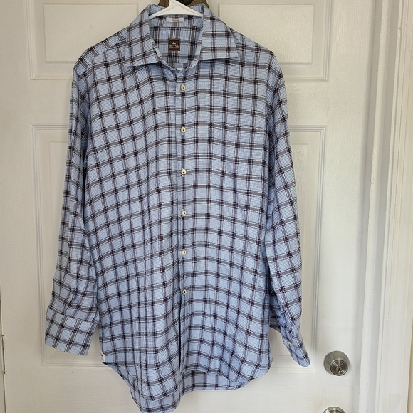 Peter Millar Men's Long Sleeve Dress Shirt, Size: Medium Color: Blue & Brown - Picture 5 of 16